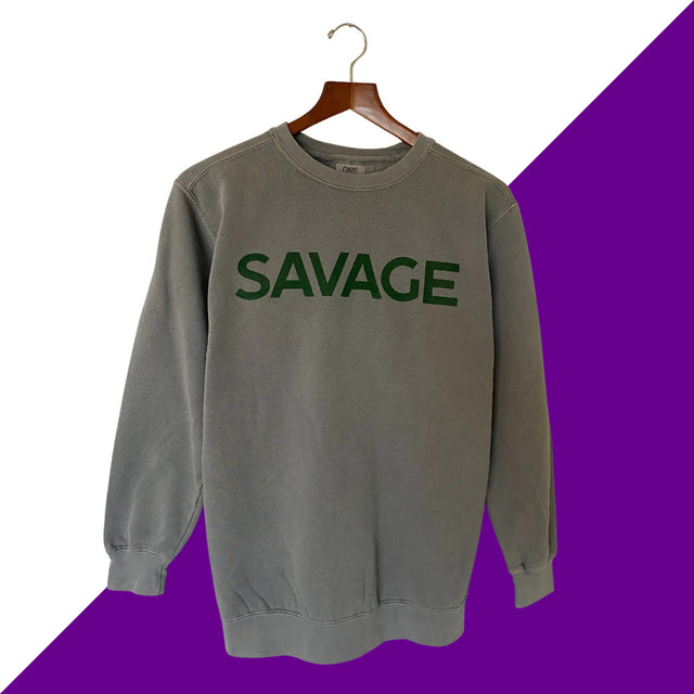 the savage way grey sweatshirt with green lettering