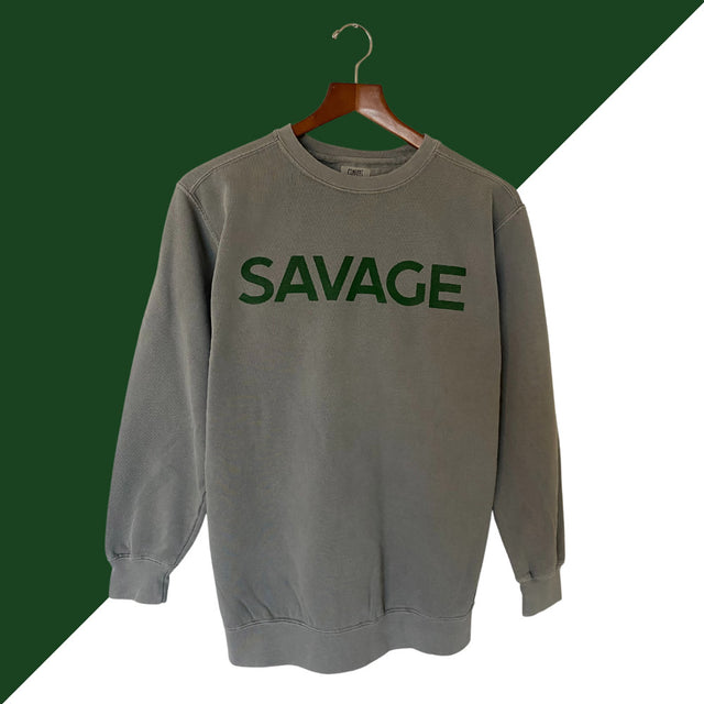 the savage way grey sweatshirt with green lettering