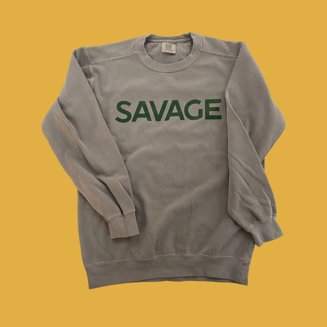 the savage way grey sweatshirt with green lettering